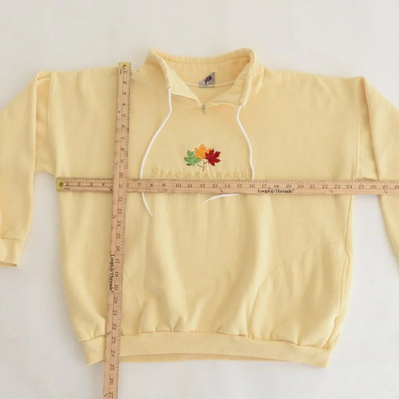 Vintage Sportsman Pastel Yellow Embroidered Niagara Falls Canada Leaf Pullover S - Picture 4 of 11